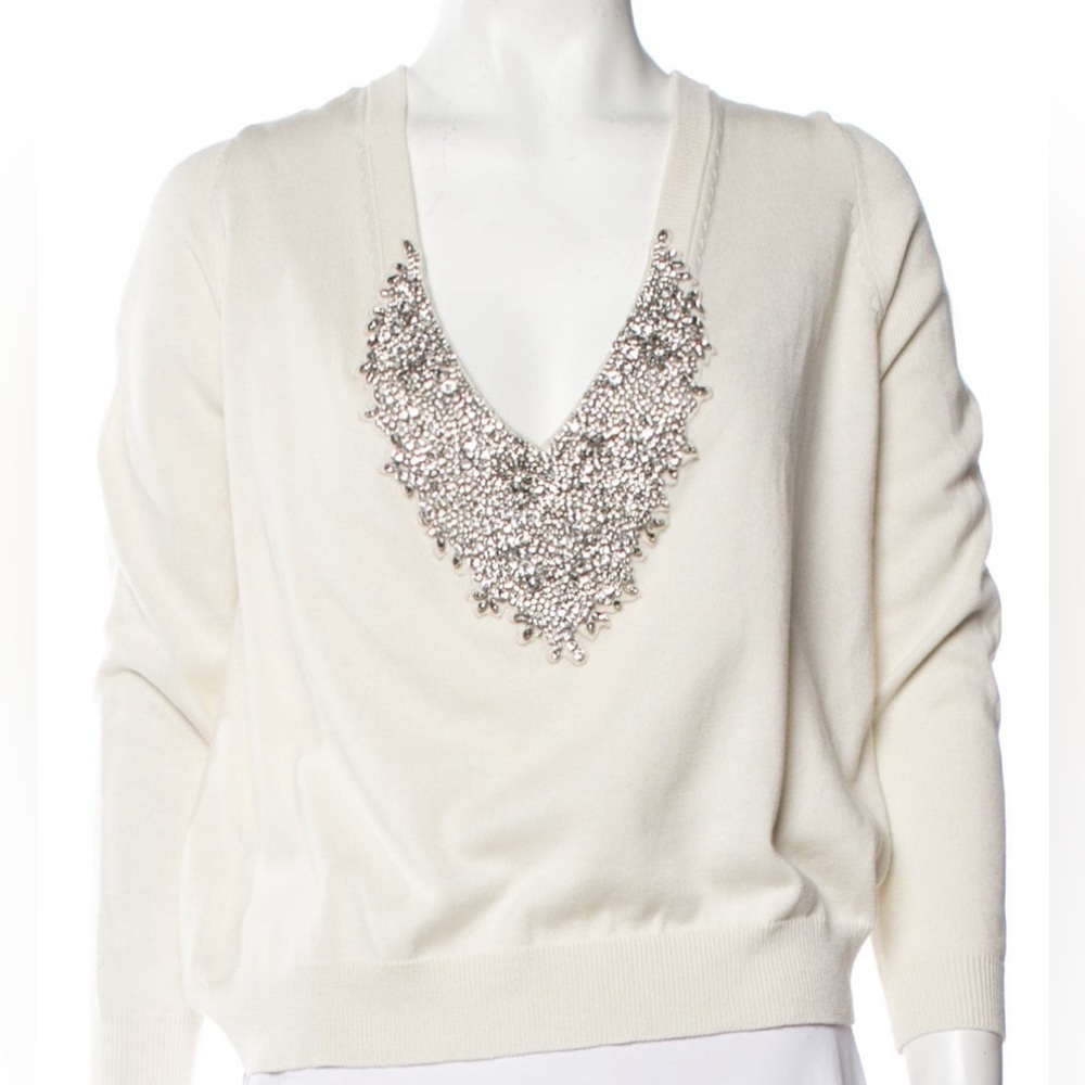 Ba&Sh Elegant Cream Sweater with Embellished vback Small